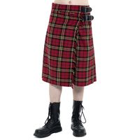 kilt classique en tartan rouge et jaune pour un look très old school traditionnelle. Se ferme avec deux boucles réglables. 100% Polyester