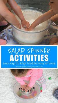 These easy at home activities using your salad spinner are ideal for a toddlers and preschoolers. Entertain your toddler at home using simple items you already have in your kitchen!