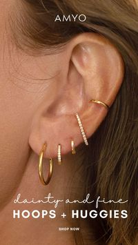 Build the perfect minimal ear stack. Affordable Huggie Hoop Earrings, Hoop Earrings, Stud Earrings, and Ear Cuffs in 14K Gold, 14K Rose Gold, 14K White Gold, Gold Vermeil, Sterling Silver, Rose Gold Vermeil. Hypoallergenic, Free U.S. Shipping! #earstack #huggieearrings #hoops #hoopearrings #earcuffs