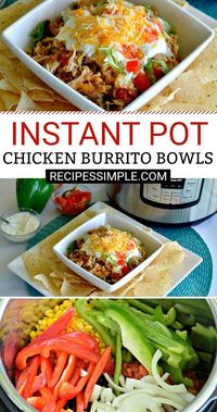 Easy Instant Pot Chicken Burrito Bowls for a quick dinner that everyone will love. #instantpotrecipes #chickenburritobowls