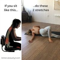 Because so many of us are really getting STUCK in bad postures and ending up in lots of PAIN!! Your muscles begin to adapt to the positions you mostly stay in, i.e. slouching! so take care of your body and MOVE throughout your day to reverse the negative effects of sitting and slouching. After work, or during your work day if you can, find a few moments to do these two stretches. You’re worth taking 2 minutes of YOUR day to heal pain and improve your posture.