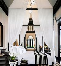 #black and #white #room #bedroom black and white #striped #canopy #elegant #bed