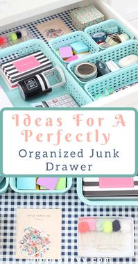 Kitchen junk drawers are a notorious dumping ground for all the little stuff. Hopefully this post will give you the inspiration to make your own perfectly organized junk drawer! #kitchenorganization #officeorganizationideas #drawerorganizationideas #colorfulorganizing