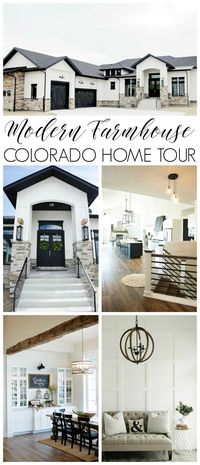 Custom Built Modern Farmhouse Home Tour with Household No 6 | You'll find rustic barn wood beams, vaulted ceilings, wood floors and farmhouse style goodness, with a twist.