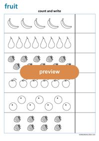 Worksheet Counting to 10, count and write. Fruit worksheet. Preschool, Kindergarten, First grade worksheets: lookbookeducation.com