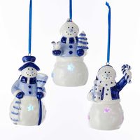 LED Light Up Delft Style Blue and White Snowman Ornaments