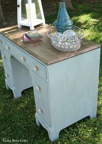 Desk makeover with a coastal vibe using Annie Sloan chalk paint and Weatherwood stain. {Canary Street Crafts}