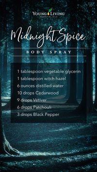 Go big on bold with the spicy scent of Black Pepper and the dark, earthy aroma of Patchouli with this DIY Midnight Spice body spray. These notes are joined by Cedarwood and Vetiver for a scent evocative of freshly cut grass and newly sawn wood. Magnetic and mesmerizing, this fragrance is impossible to forg