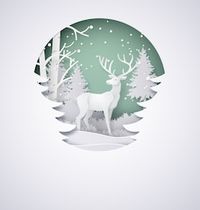 deer in forest with snow in the winter season and christmas.vector paper art and digital craft style.