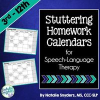 Stuttering Homework Calendars for SLPs by Natalie Snyders | Teachers Pay Teachers