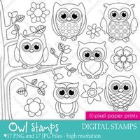 Owl stamps Digital Stamps set от pixelpaperprints на Etsy