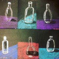5th Grade glass bottles #crayolachalk #stilllife #reflections #blickartmaterials #artteacher #artteacherlife #5thgrade #artlessons #drawing #laart