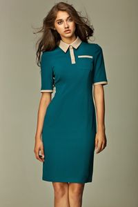 Robe ,manches courtes, bleu canard et beige avec col polo.
