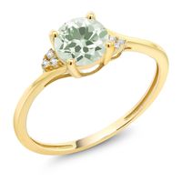 10K Yellow Gold Diamond Accent Engagement Ring Set with 6mm 1.00 Ct Round Green Amethyst - CT183EY5DS8 - Wedding & Engagement #Weddingrings #Engagementrings #rings #jewelry #wedding