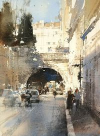 【All roads lead to Rome / 條條大路通羅馬】37 x 27 cm Watercolor by Chien Chung Wei 簡忠威 條條大路通羅馬的前提是,要有自知之明,才不會走了叉路... 簡老師的自問自答....2016.6.7