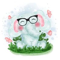 Premium Vector | Baby penguin cute illustration sit down on the grass with butterfly