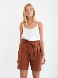Short en lin CORA / Short en lin taille haute / Shorts de plage sac papier / fait à la main, vêtements pour femmes