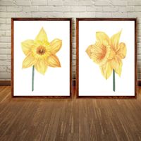 Set of 2 Prints, Golden Wall Art, Yellow Flowers Print, Set of 2 Wall Art, Flowers Decor, Yellow Wall Decor, Botanical Print, Floral Print