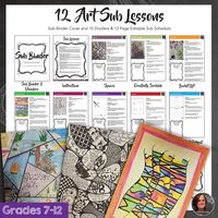 Product Description When you need to have a substitute plan on the fly and can’t make it into work this is the perfect solution. This packet includes 12 easy art lessons written for the student. Just make copies, and have the sub hand them out to students. It also includes a 12 page editable word document and title page with dividers. The lessons included are created with the secondary student in mind but can be used for upper elementary as well. The Editable word document has information approp