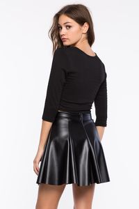 Cute flared black leather miniskirt