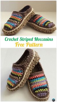 Crochet Striped Moccasins Free Pattern - #Crochet Women #Slippers Free Patterns
