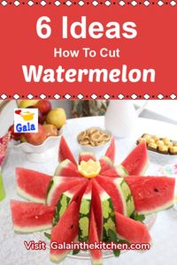 6 ideas how to cut watermelon for party. On the photo I shaped the middle of watermelon in the butterfly shape. I didn't waste any watermelon! Check for more details with videos my website Galainthekitchen.com #watermelon #howtocutwatermelon #fooddecor #summerfood #summerpartyfood #howto #galainthekitchen #fancyfood #partyfood