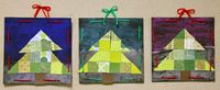 ArtZ KiddoZ: 14-15 Patchwork Christmas Trees Kindergarteners built Evergreen trees out of squares and triangles, then stitched it up with a bow!