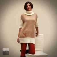 CAPPUCCINO sukienka mini z golfem i rękawami do łokci Beżowo/biała mini dla niej Krótka sukienka z alpaki i wełny