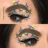 A lil Christmas cheer Used. @anastasiabeverlyhills Ebony Brow powder. @nyxcosmetics Vivid Brights eyeliner in Vivid Envy to create string with @mehronmakeup green glitter. Lights are @nyxcosmetics Vivid Brights eyeliner in Vivid Fire, Studio Liquid liner in Extreme blue. @limecrimemakeup liquid liner in Citreuse and Orchidaceous. . . . . . #chicagomua #wakeupandmakeup #tasteformakeup #hudabeauty #vegas_nay #shoutoutarp #undiscovered_muas #flawlessdolls #underratedmuas #maryhadalitt...