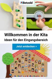 Willkommen in unserer Kita: Der Eingangsbereich soll freundlich und einladend sein, dabei auch noch praktisch nutzbar als Garderobe und Ausstellungsbereich. Mit unseren Ideen nutzt du den Eingangsbereich in deiner Einrichtung optimal. Jetzt Ideen entdecken >