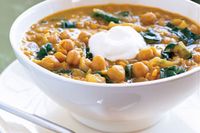 Curried Red Lentil and Swiss Chard Stew with Garbanzo Beans recipe | Epicurious.com
