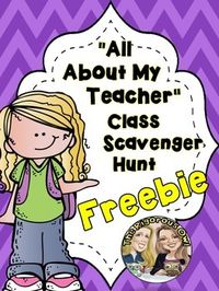 This is a wonderful FREEBIE to use on Back to School Night, Meet the Teacher Night, or on the first day of school. The students are given an All About the Teacher Handout to fill out. The students follow clues to a certain location that has a poster about their teacher such as their favorite drink, book, etc...and a clue to the next location.