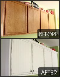 Kitchen Cabinet Makeover! Such a difference!- would look great with the "snookie" extra crown molding tute I just read!