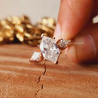 Antique 3.0CT Hexagon Three Stone Moissanite Ring, Unique Kite Cut Engagement Ring, 10K/14K Rose Gold Anniversary Ring, Bridal Wedding Ring