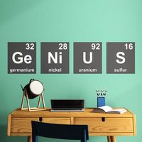 Trule Great for that scientific smarty in your life. Also a perfect office quote, or GENIUS periodic table wall decals have the formulas actually "cut out" of the squares so the wall color will show through. Choose the color you would like for your squares. Color: Dark Gray