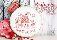 ♥ Red Brolly ~ Redwork hand embroidery "home" pattern. ♥
