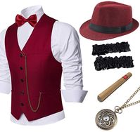 Amazon.com: BABEYOND 1920s Mens Gatsby Gangster Vest Fedora Hat Armbands Costume Accessories Set (WineRed, M): Clothing