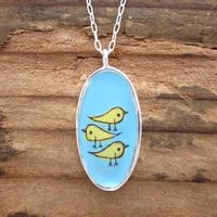 Bird Necklace and Branch Necklace - Reversible Enamel and Sterling Silver