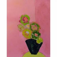 Bill Tansey "Pink Wall" Abstract Floral Oil Painting on Canvas For Sale