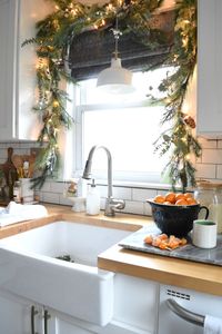 Christmas Decor- Christmas Garland above Window- Small Kitchen