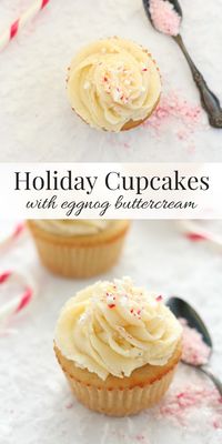 These holiday cupcakes with eggnog buttercream frosting are a delicious and festive treat the whole family will enjoy. Perfect for Christmas parties, and gluten free too! Christmas Cupcakes - Gluten Free Holiday Cupcakes - Christmas Cupcake Ideas