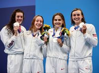 Allison Schmitt, Brooke Forde, Katie McLaughlin and Katie Ledecky, Silver Medalists in the Women’s 4x200m Freestyle, 2020/2021 Tokyo Summer Olympics