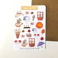 Get organized and creative planning your daily routine in your bullet journal, planner, or scrapbook with this hand drawn kawaii happy spring sticker sheet! My hand drawn illustrations are designed to bring a smile to your face and increase motivation for planning your months, weeks, and days. ^_^ #bujostickers #happyspringstickers #kawaiispringstickersheet #kawaiihappyspring #springstickers #plannerstickers #mushroomstickers
