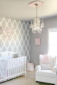 Beautiful gray and pink nursery features our Stella Gray Baby Bedding Collection! So pretty for a baby girl's nursery!