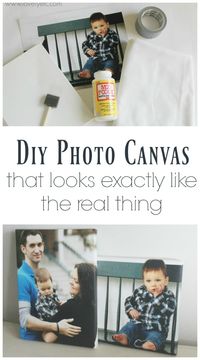 Make a DIY photo canvas that looks exactly like the real thing for way less. With real canvas texture and gallery wrapped edges. #lovelyetc #diyphotocanvas #photocanvas