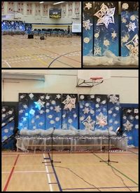 School Winter concert. Found some doors for free on kijiji and painted them to create a stage set for our school concert. Ombre back drop was all painted by students.