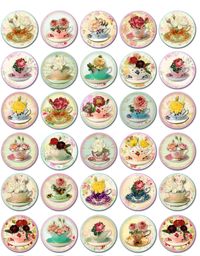Vintage inspired tea cups round bottlecaps 1", 1.5", 2" stickers scrapbooking #Handmade