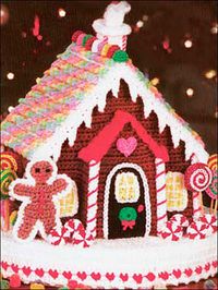 Bring the color and fantasy of the famous Hansel and Gretel fairy tale to life with this enchanting gingerbread house reproduction in crochet! The detail of hand-stitched candy sticks, lollipops, gingerbread men, gumdrops and everything in between is breathtaking.Finished sizes: House (8" wide x 7"deep x 10" high), Base (14" diameter).Skill Level: Intermediate