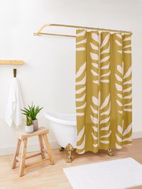 "Blush pink & yellow abstract leaf" Shower Curtain by Miss-Belle | Redbubble