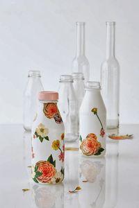 DIY Spray Paint + Decoupage Bottles
